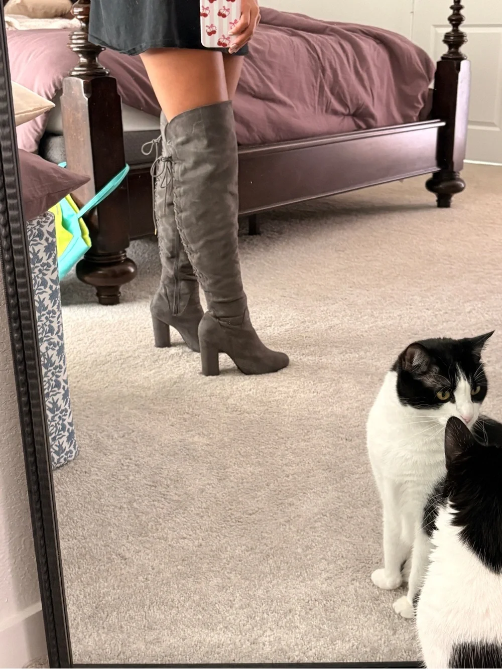 Over-the-Knee Suede Boots - Gray